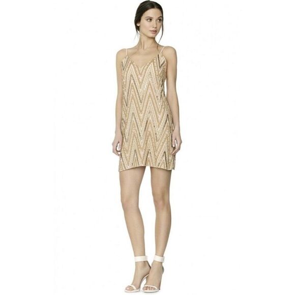 NWT $698 ALICE + OLIVIA Sz 8 AVALON EMBELLISHED BEADED MINI SLIP DRESS NUDE - Picture 5 of 9